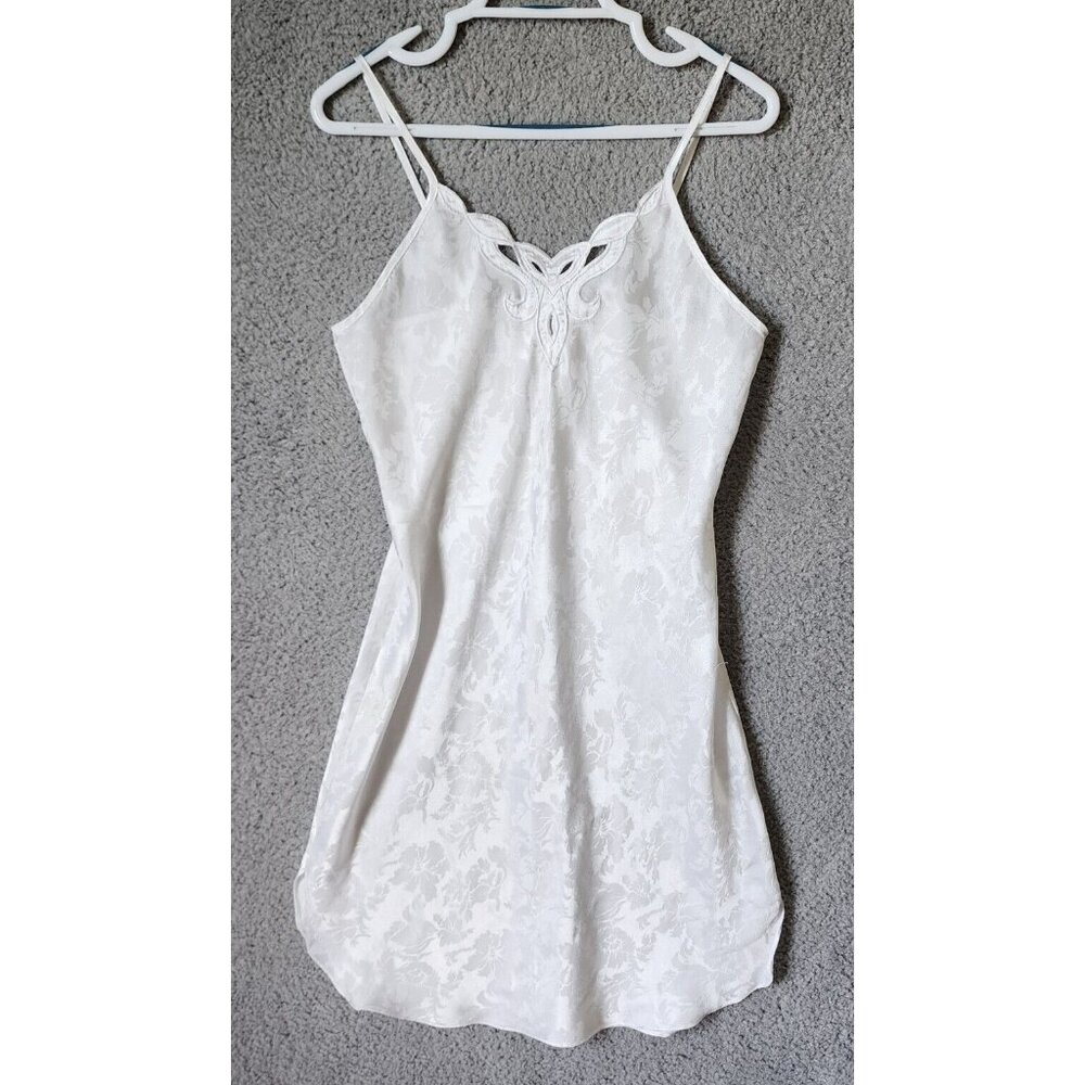 Erika Taylor Women's Sleeveless Cutout V Neck Satin Nightgown White Floral Sz M